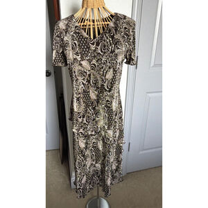 Women's Connected Apparel Brown Beige Paisley Tiered Dress Size 6 #0040